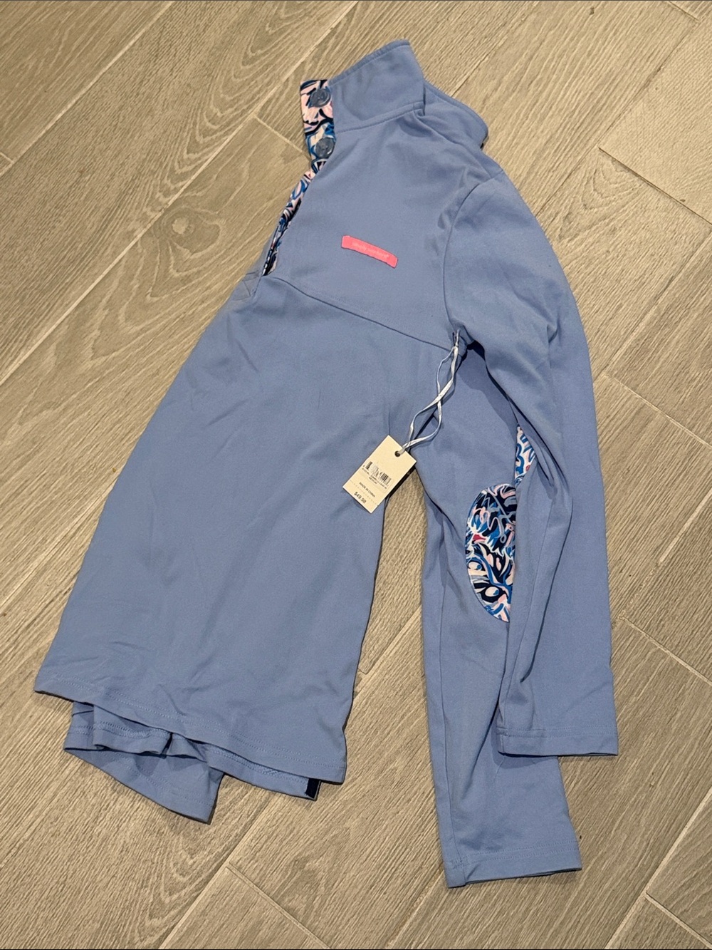 Simply Southern Light Blue Pullover with Pink Logo and Blue Pattern Trim